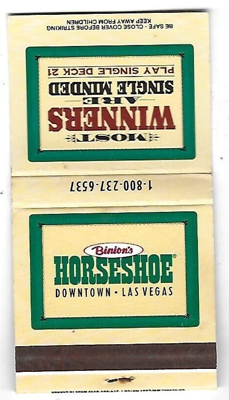 Binion\'s Horseshoe Casino-Las Vegas, Nev. Vintage Matchbook Cover