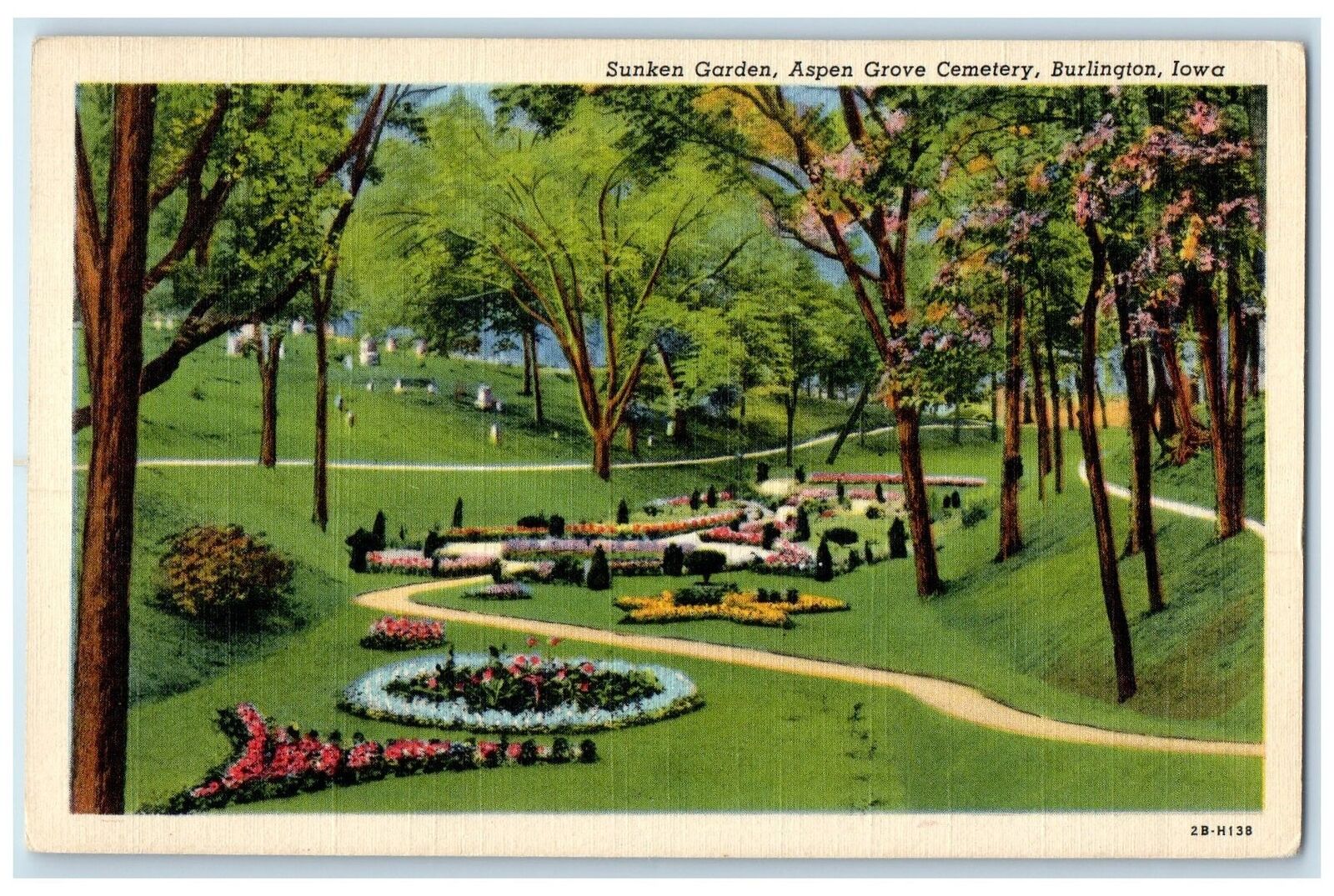 c1940\'s Sunken Garden Aspen Grove Cemetery Burlington Iowa IA Unposted Postcard