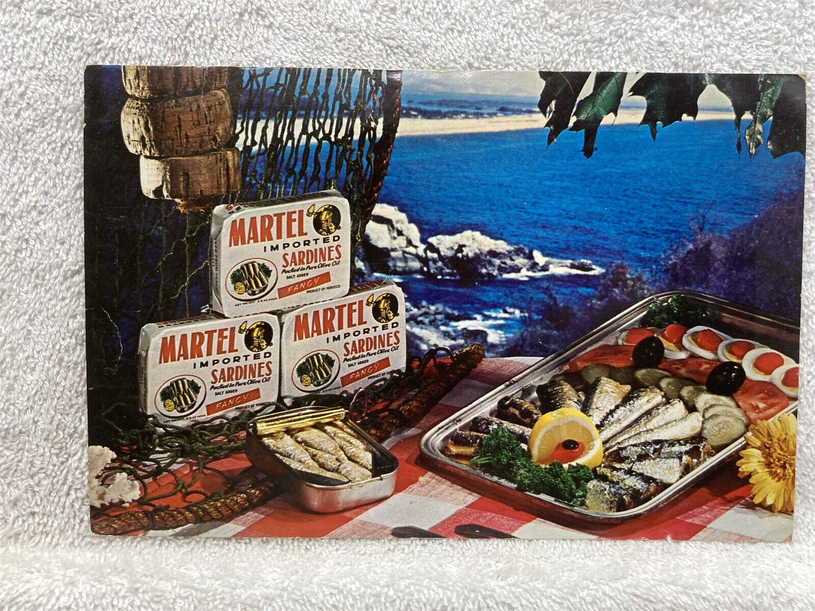 1962 Martel Brand Fancy Sardines Adolph Goldmark Sons Oversized Post Card Vtg