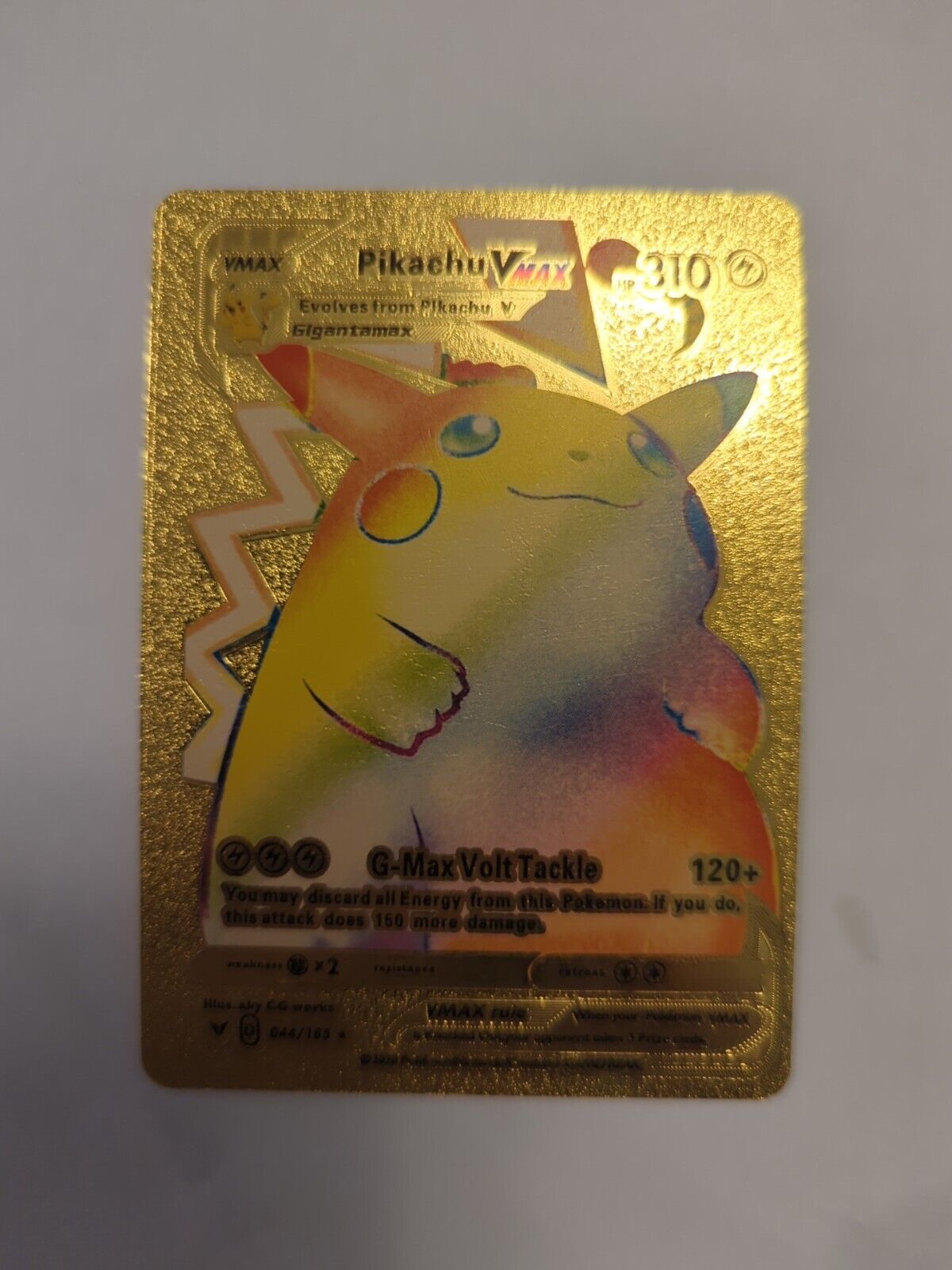 Pokemon Pikachu Vmax Golden Rainbow Full Art 44/185 Fan Art Gold Foil, 