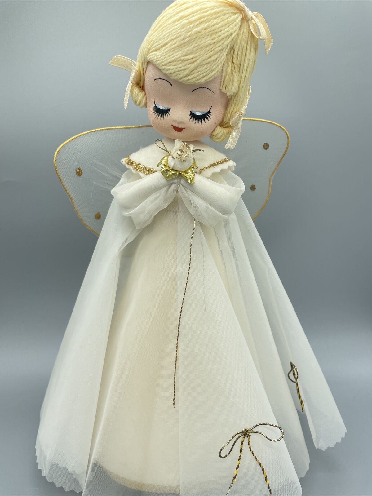 Vintage Nylon Face Tulle Christmas Angel Japan Plays Silent Night Perfect 12”