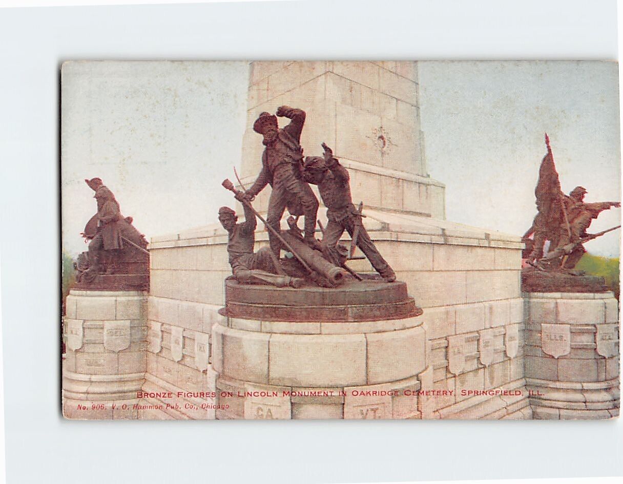 Postcard Bronze Figures On Lincoln Monument In Oakridge Cemetery, Illinois