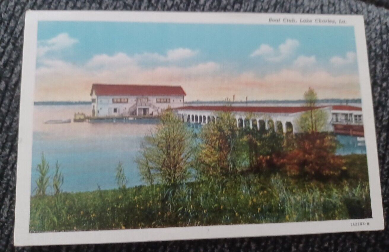 Lake Charles Louisiana Boat Club Unposted Linen Postcard 1941