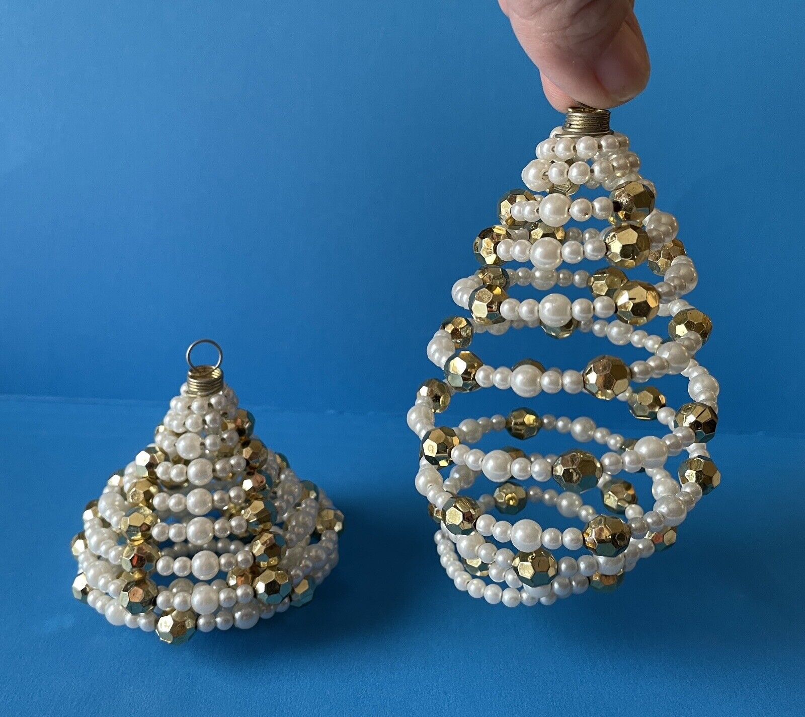 Vtg  4” Handmade Bead & Wire Bouncy Spring Like Christmas Ornaments Lot