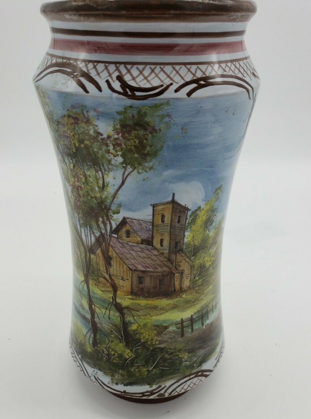 S. Stefano Italian Pottery Hand Made & Painted, 11 Inch Vase Outdoor Scene