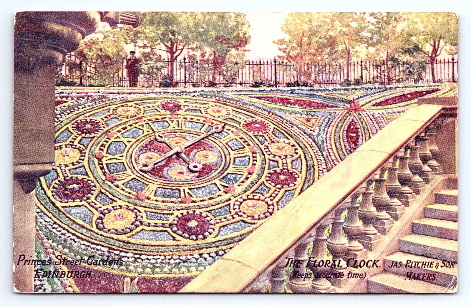 Postcard Princes Street Gardens Edinburgh Scotland Floral Clock Ritchie & Sons