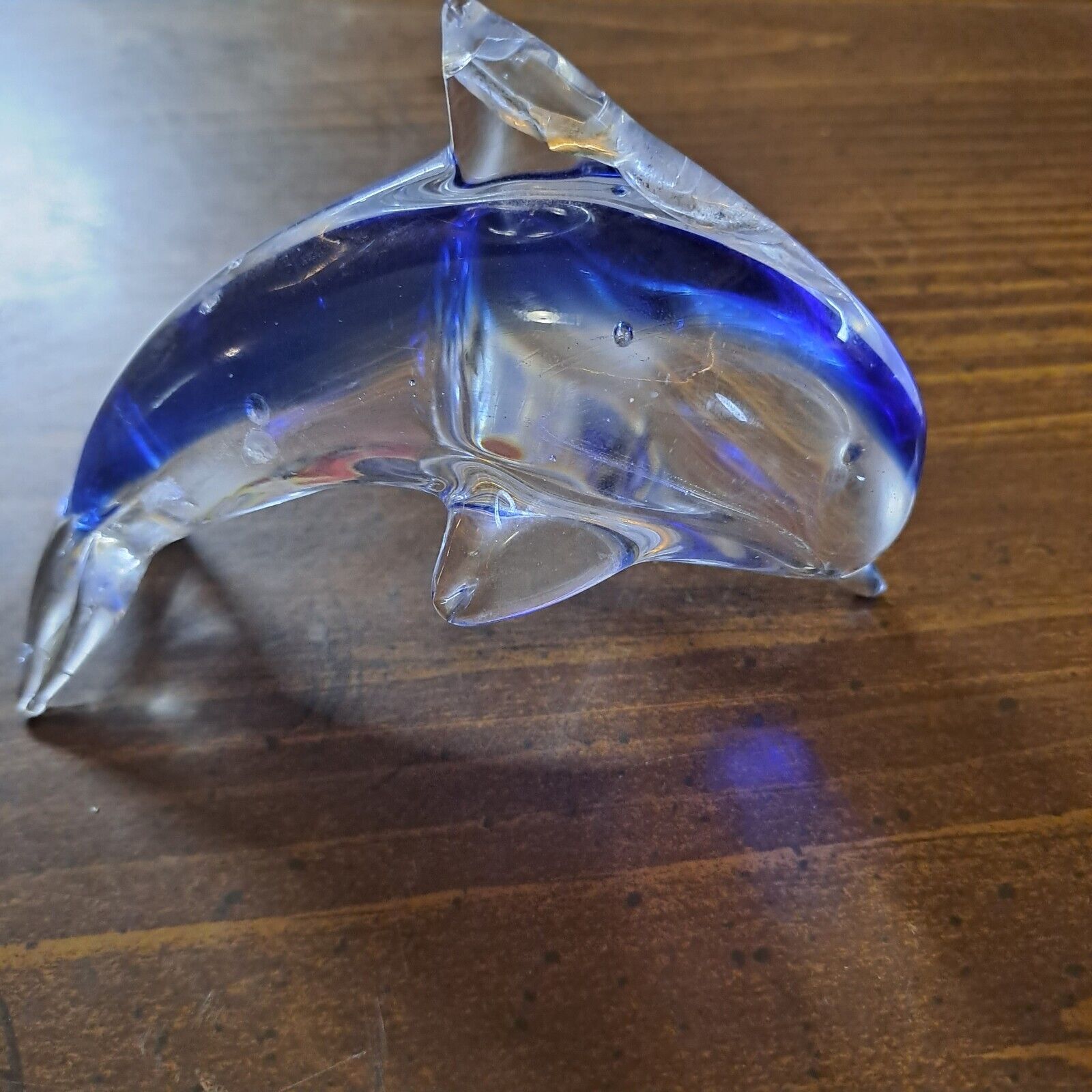 Art Glass Dolphin Colbat Blue To Clear Figure 5 &1/2 Inch