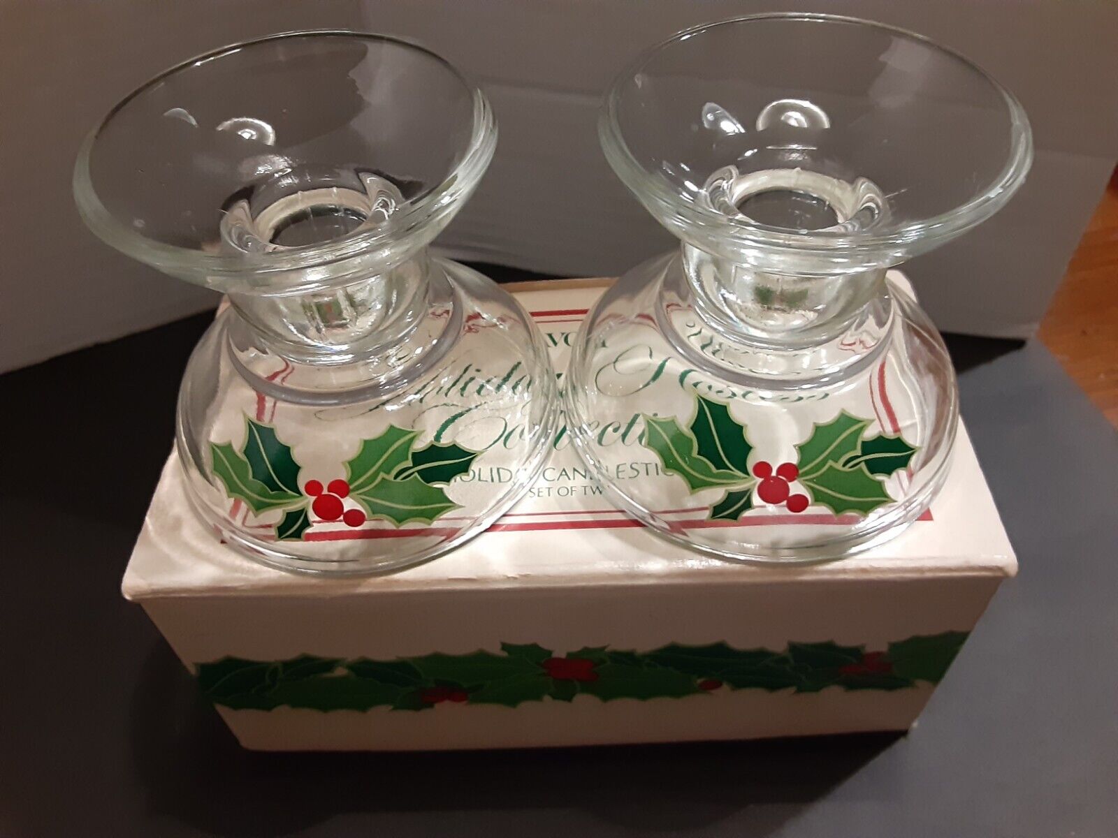  Vintage 1981 Avon Christmas Holly Holiday Hostess Collection Candlestick Set 2