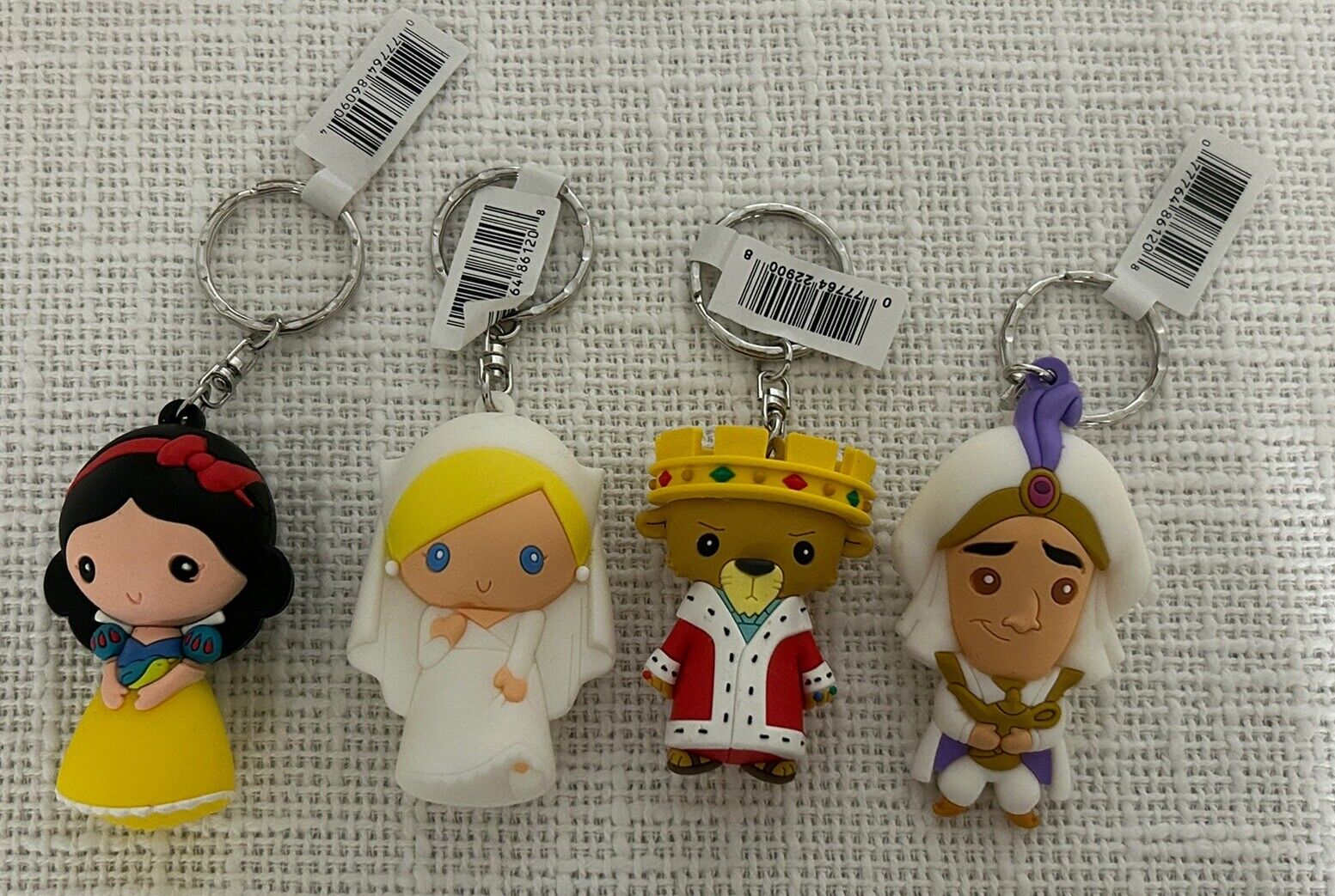 (Lot Of 4)Disney 3D Figural Keychains-Snow White, Aladdin,Cinderella,Prince John