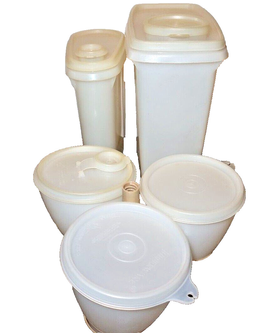 Vintage Tupperwear White Container With Lids - Cereal, Juice and Condiments