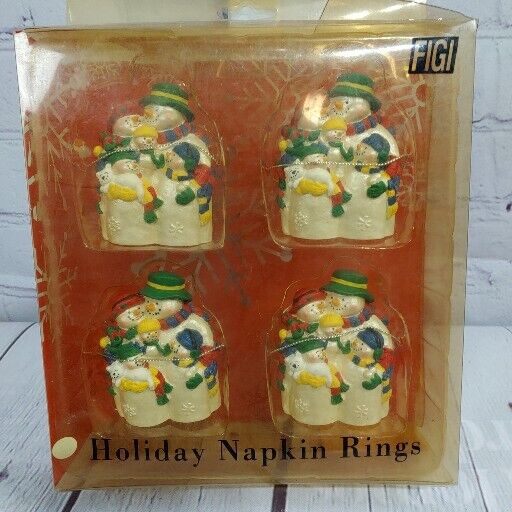 VTG Snowman Family NAPKIN RINGS by FIGI GRAPHICS Set of 4 \