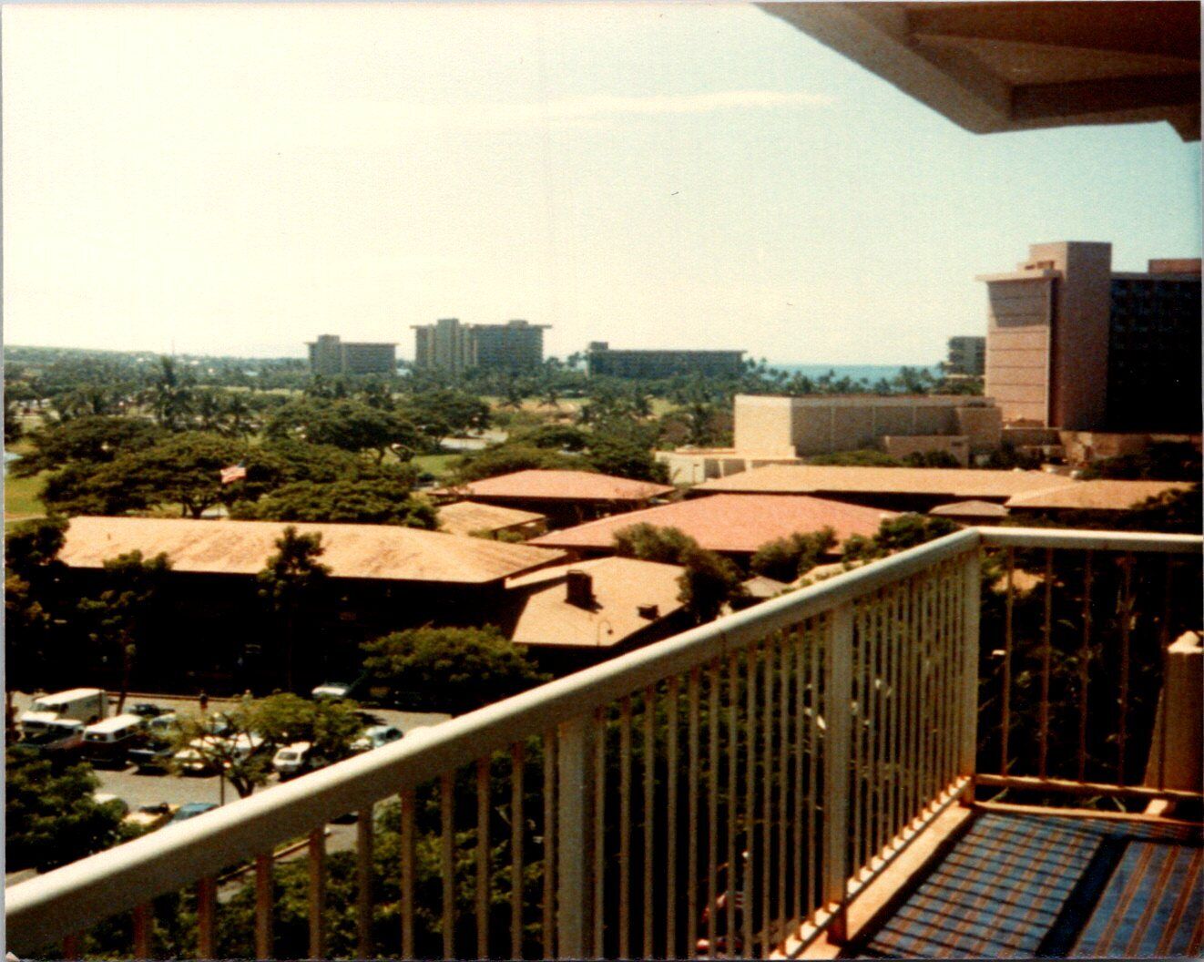 View of the city from balcony of hotel in Hawaii Found Photo V1243