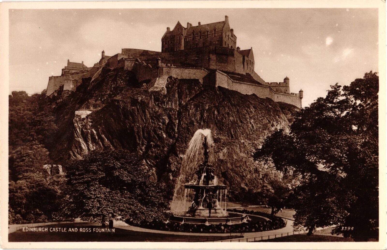 Real Photo Scotland Edinburgh Castle & Ross Fountain Vintage Postcard