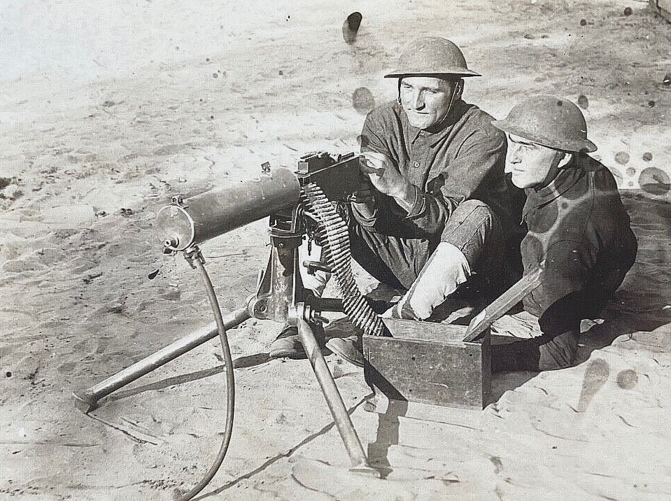ORIGINAL WW1 U.S.ARMY BROWNING M1917 MACHINE GUN SQUAD REAL PHOTO POSTCARD RPPC