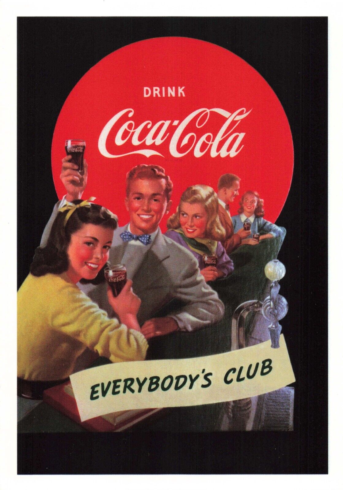Postcard Coca-Cola Coke Advertisement Art Soda Drinks Teenagers 1948 Cutout