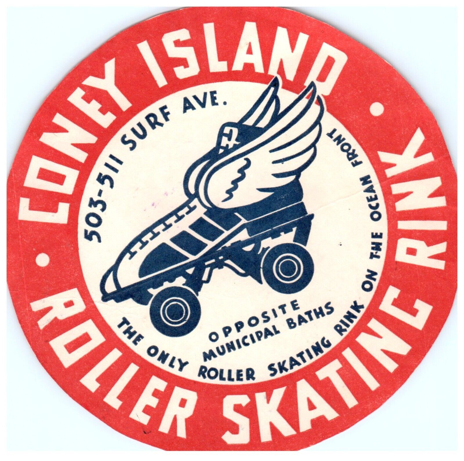 Original Vintage 1940s Roller Skating Rink Sticker Coney Island Brooklyn NY s20