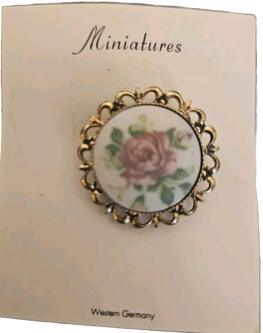 Vintage Miniature Enamel Rose Pin Brooch Western Germany Dept Store Jewelry 