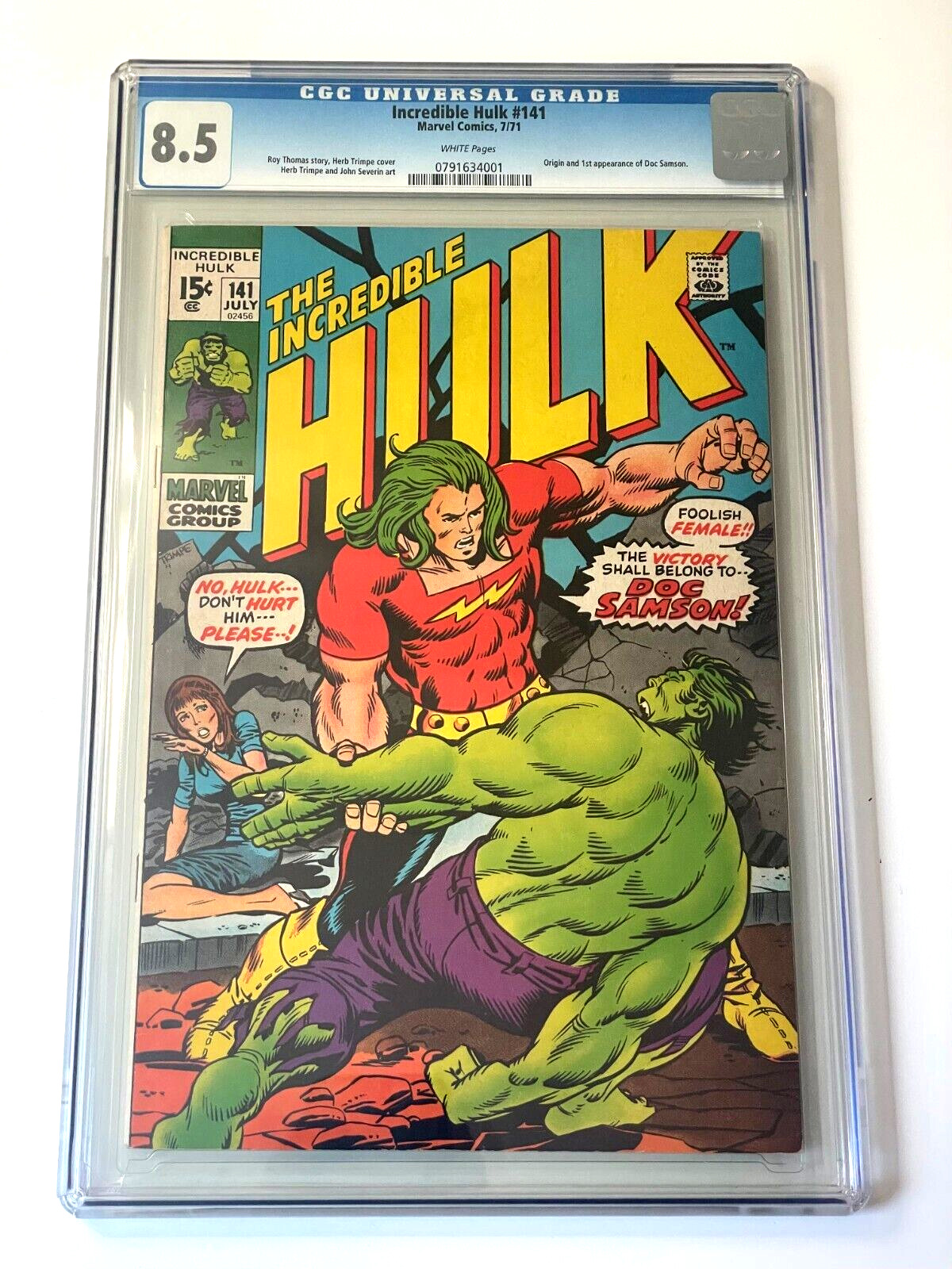 Incredible Hulk #141 CGC 8.5 1971 Marvel Comic Key Issue 1st Doc Samson WHITE