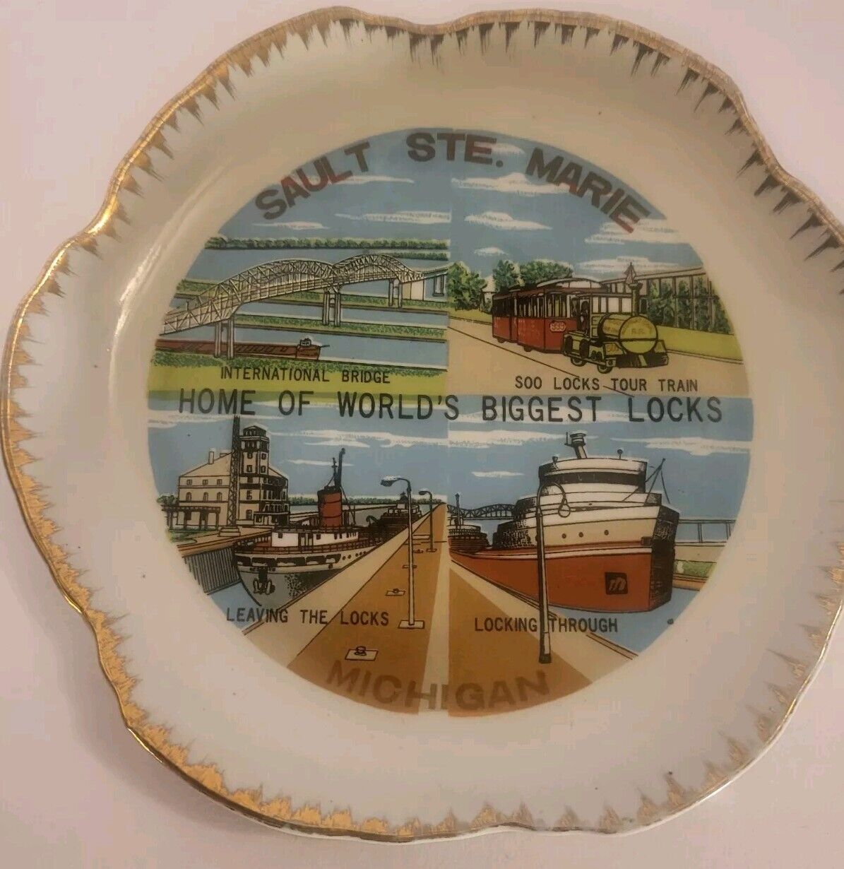 Vintage Sault Ste. Marie Michigan 7 In Collectible Plate. Home Of The Worlds...