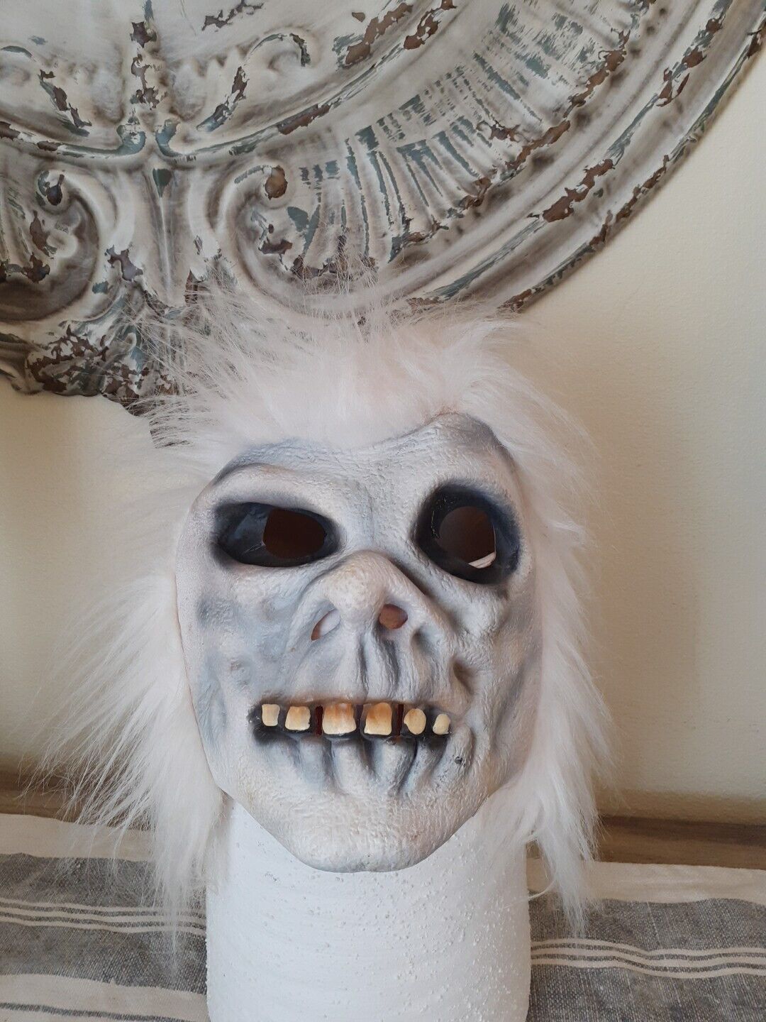 Vtg White Hair Ghoul Halloween Mask Zombie  Scary Eyes Costume Wig Srilanka