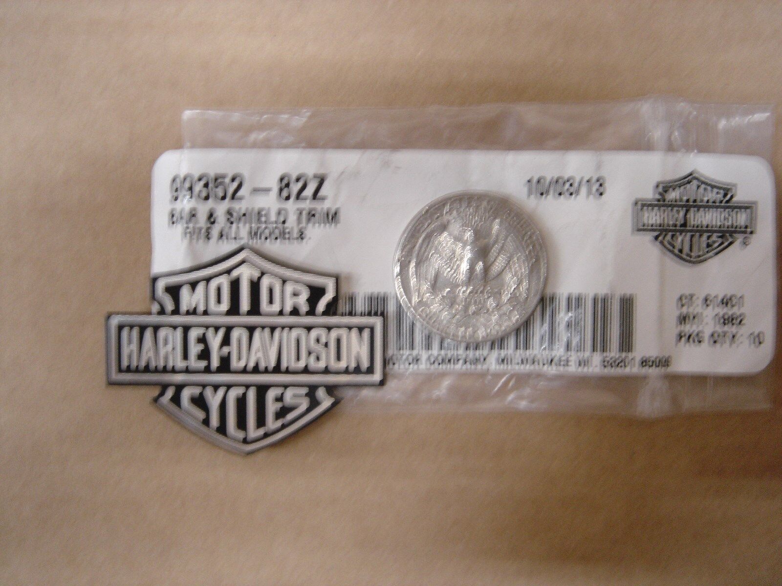 Harley Davidson Bar and Shield FLAT Aluminum Trim NEW 99352-82Z OEM pin