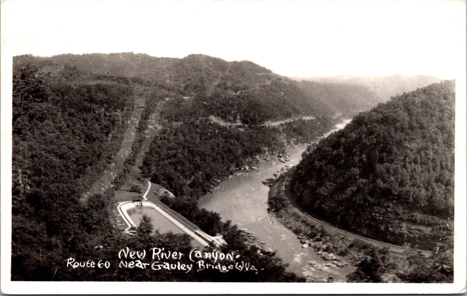 RP Postcard New River Canyon Route 60 near Gauley Bridge West Virginia~576