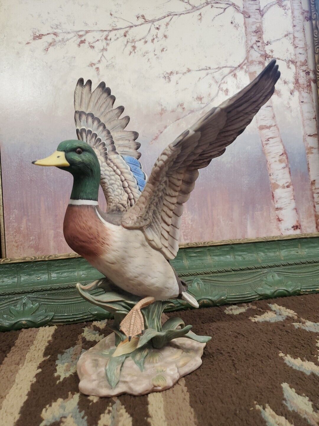 Vintage 1984 Homco Masterpiece Porcelain Mallard Duck Taking Flight Signed Decor