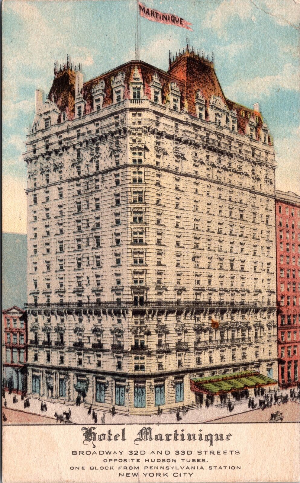 VINTAGE POSTCARD HOTEL MARTINIQUE LOCATED ON BROADWAY NEW YORK CITY c. 1935