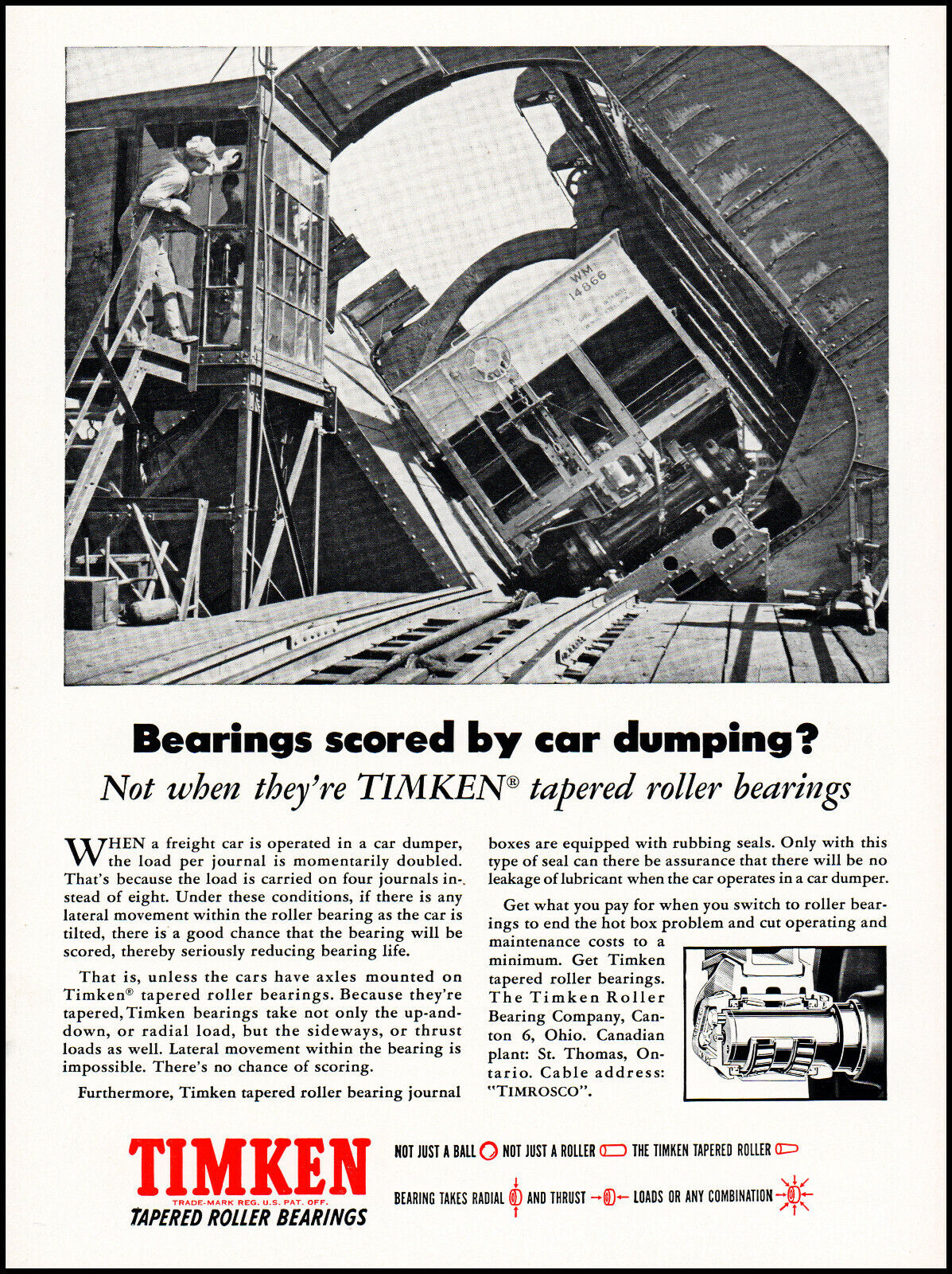 1954 Freight Car Car Dumper Train Timken Roller Bearing retro photo print ad S26