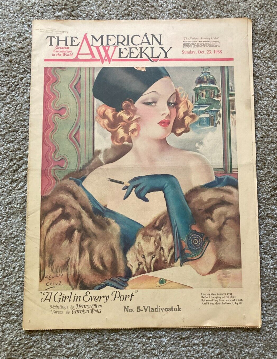 The American Weekly Magazine Oct 23 1938 Henry Clive Artwork Cover