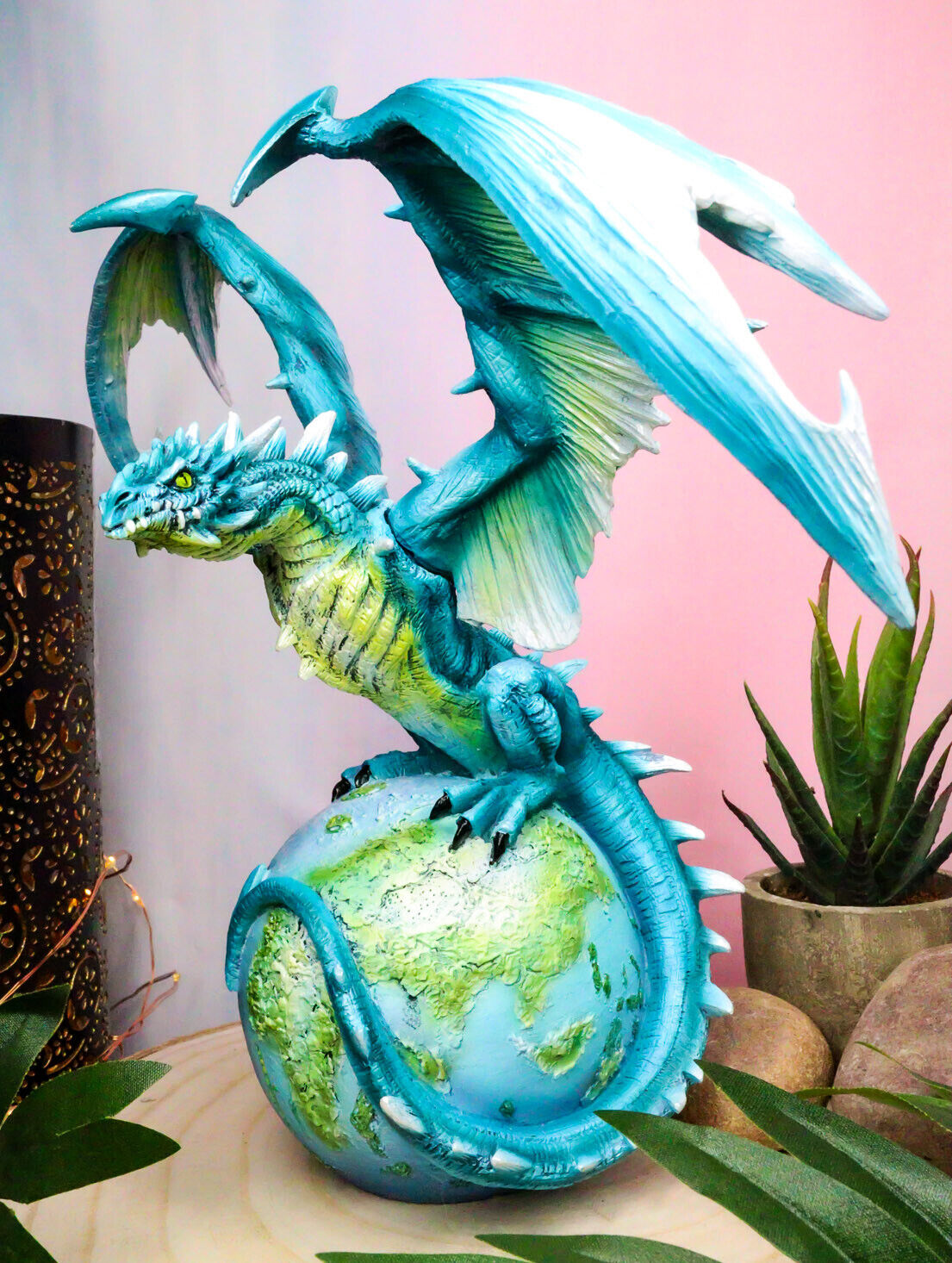 Ebros Celestial Galaxy Planet Earth Terrestrial Blue Guardian Dragon Figurine