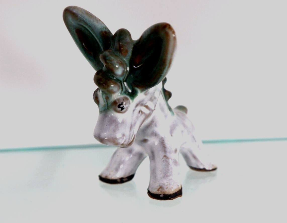 Vintage Ceramic Pottery White Donkey Japan Green Ears And Mane Bug Out Eyes