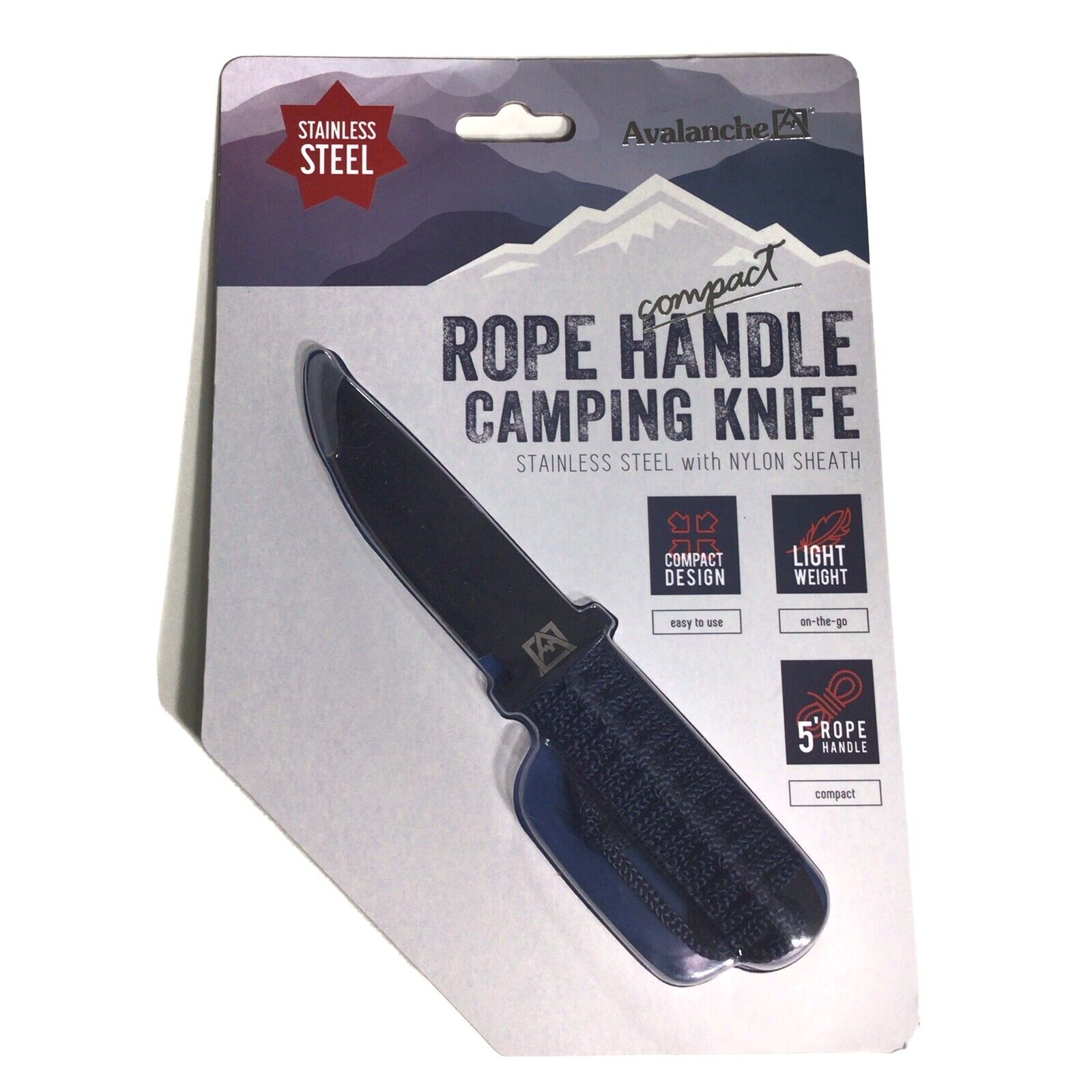 Avalanche Camping Knife Compact Stainless Steel Lightweight 5” Rope 
