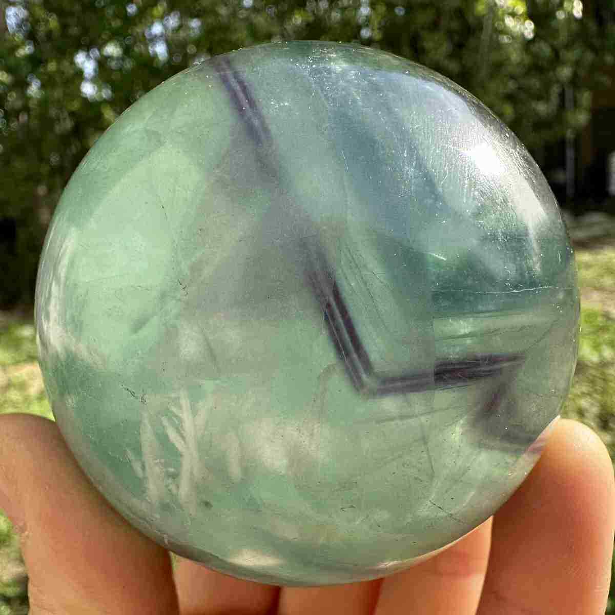 490g Natural Feather Fluorite Quartz Sphere Crystal Ball Reiki Healing Decor 