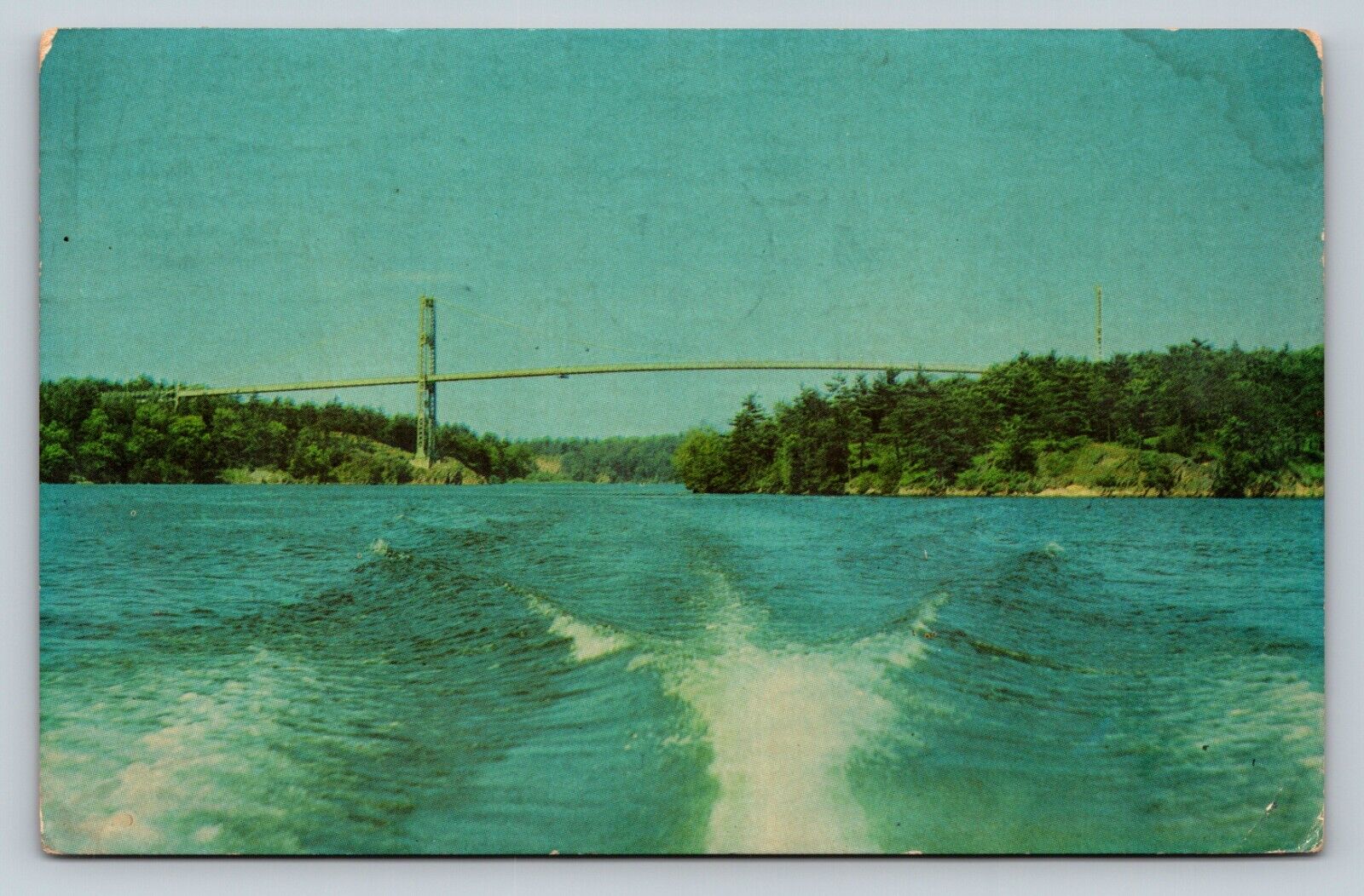 c1966 Thousand Islands International Bridge, From Speedboat VINTAGE Postcard