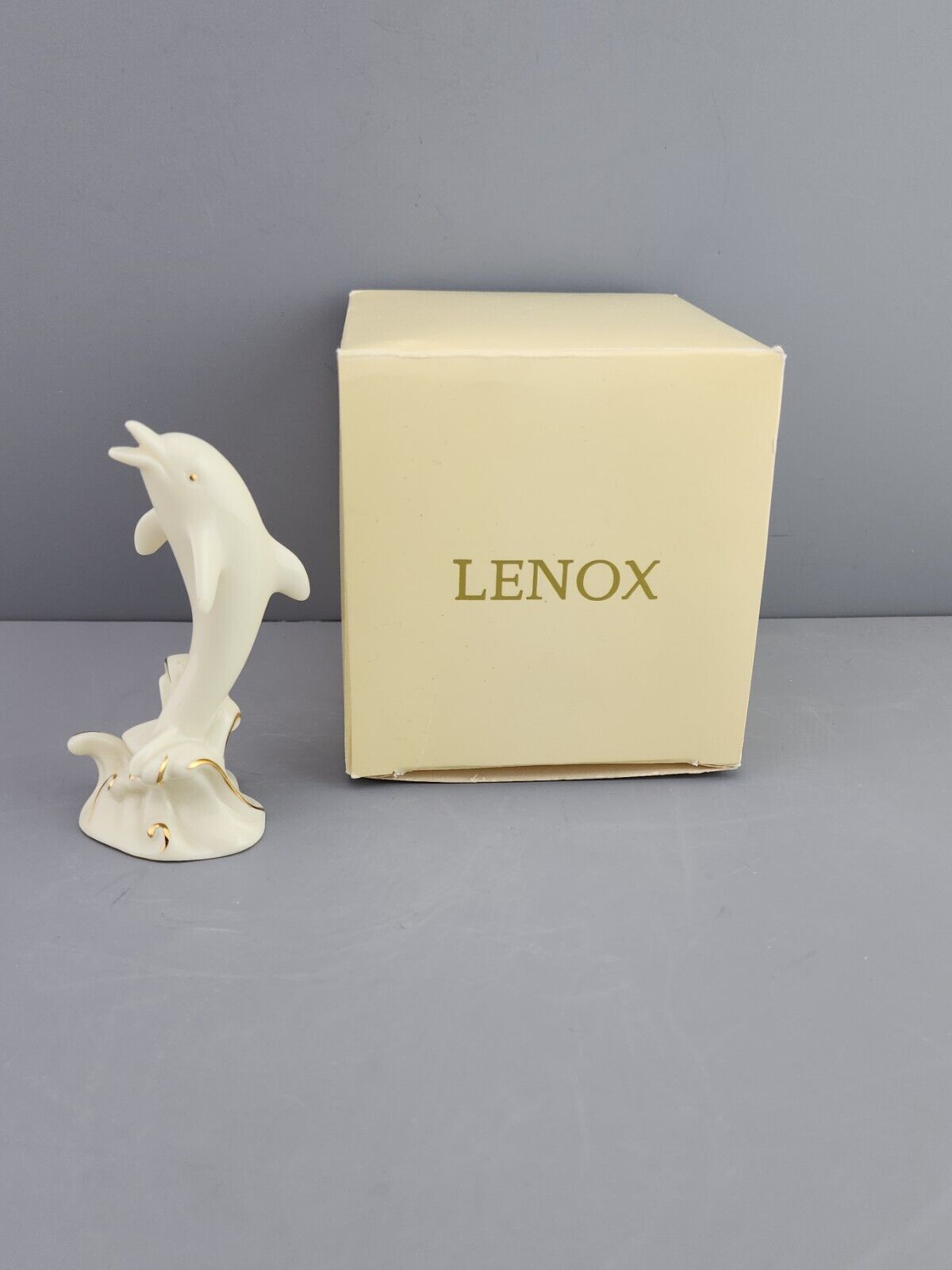Vintage Fenton Lenox Art  Porcelain Dolphin Figurine Sculpture Statue Gold Trim