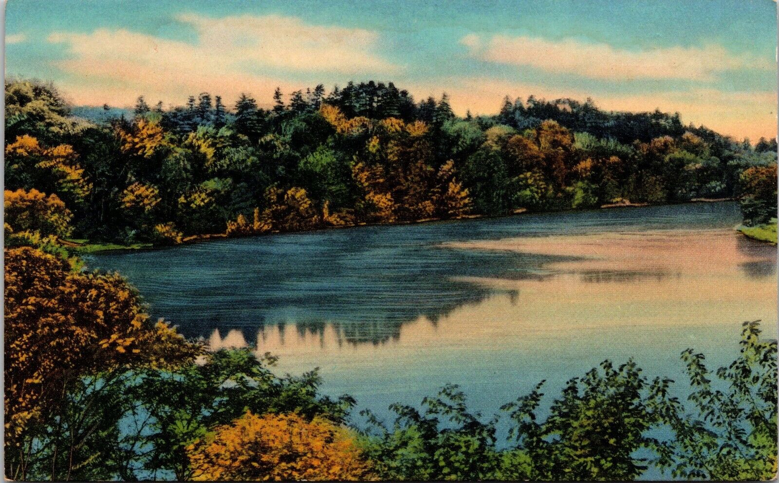 Miltona MN Greetings Postcard Colorful Lake Scene Water Damage on Back