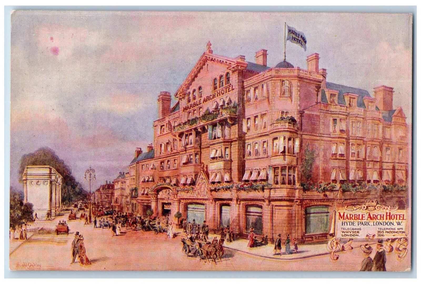 London England Postcard The Marble Arch Hotel Hyde Park c1910 Unposted
