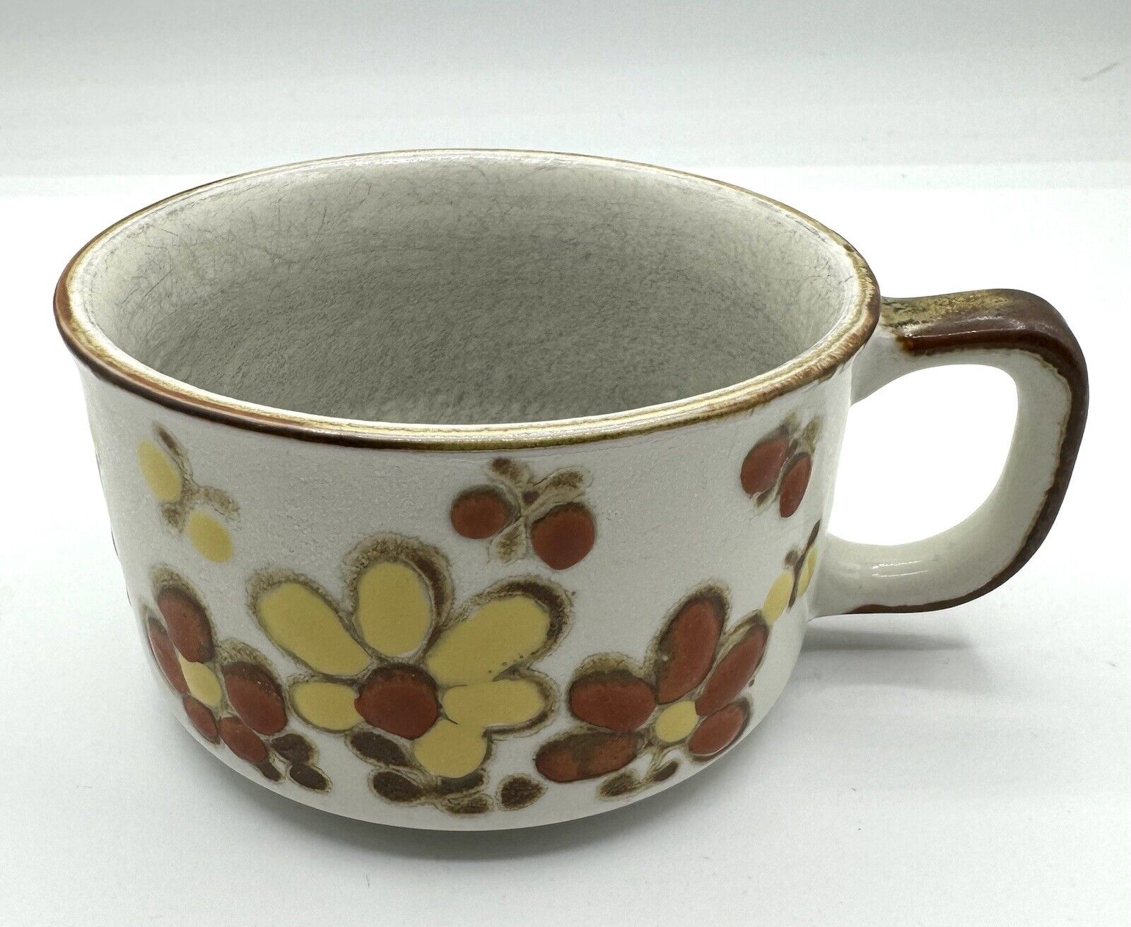 Otagari Style Vintage Dining Mug Soup Bowl Stoneware Floral Brown Orange Yellow