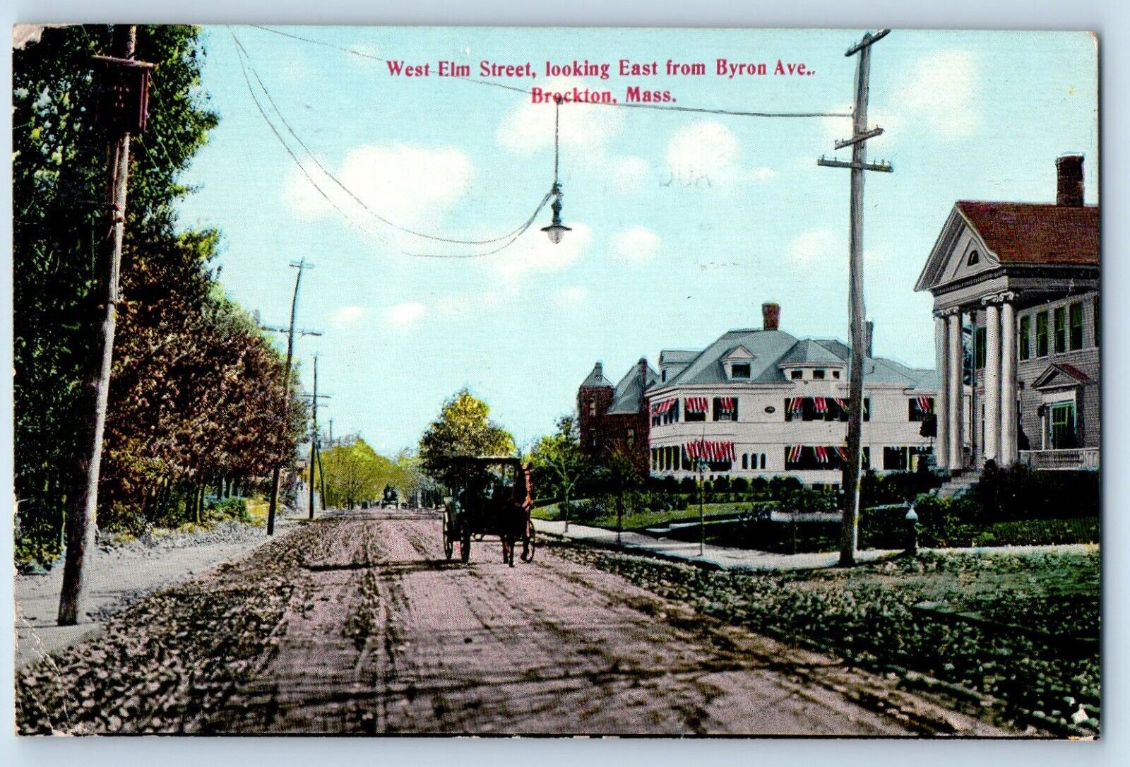 Brockton Massachusetts MA Postcard West Elm Street Looking East Byron Ave. 1912