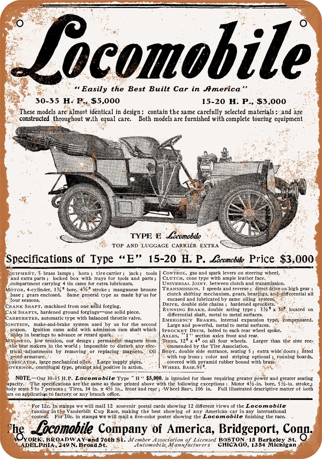 Metal Sign - 1906 Locomobile -- Vintage Look