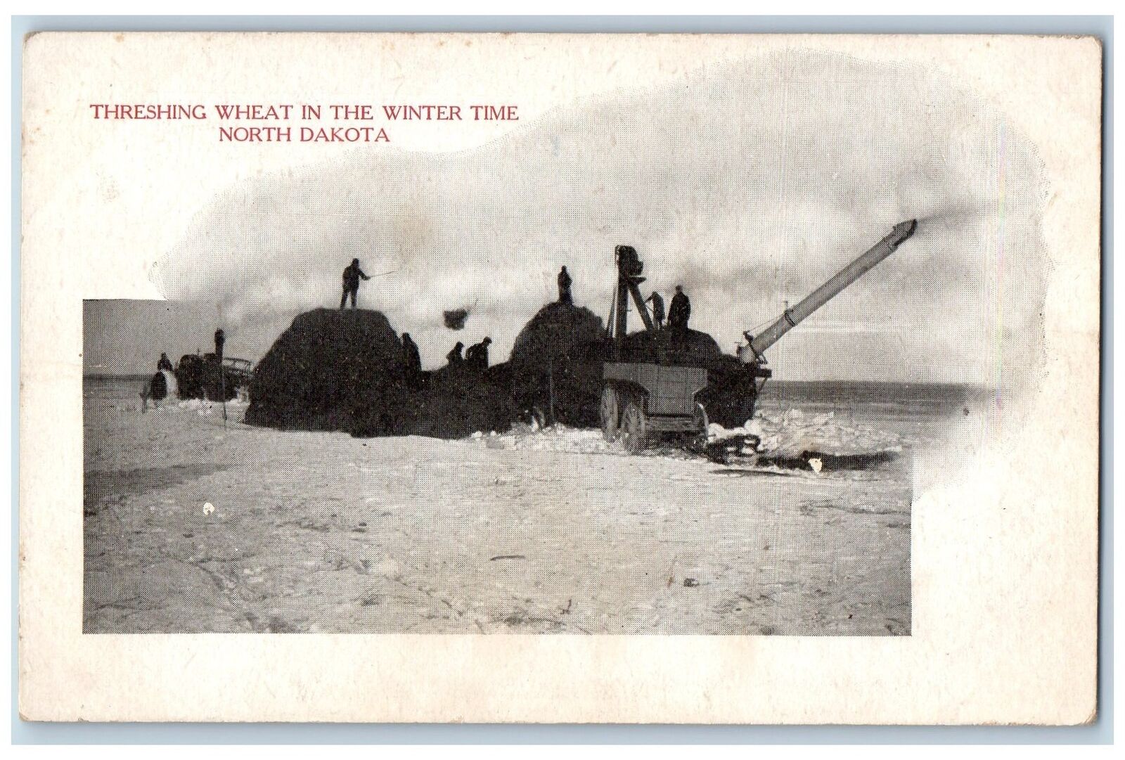 c1905's Threshing Wheat In The Winter Time Fargo North Dakota Antique Postcard