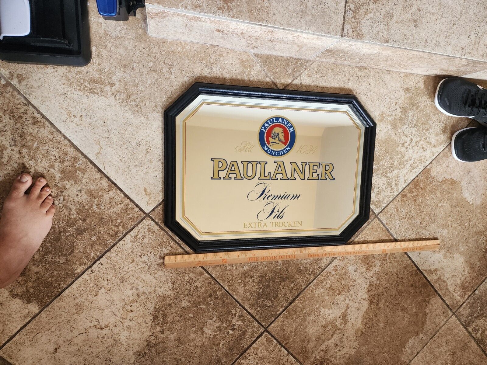 RARE Paulaner Premium Pils Beer Bar Mirror Wood Black Frame