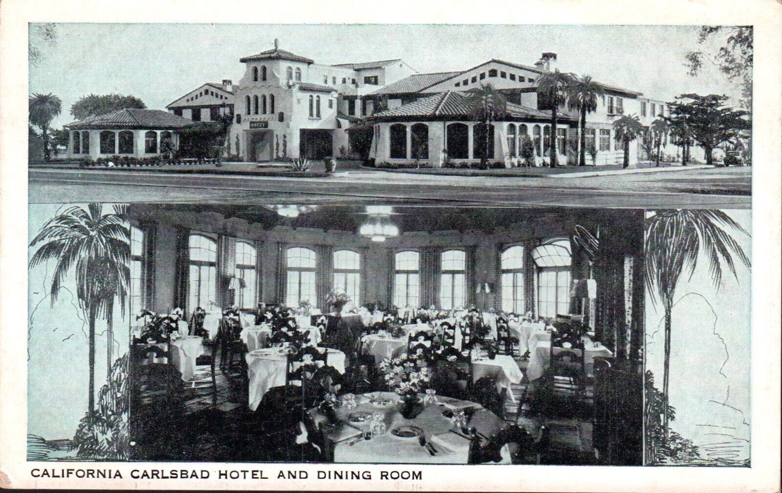 Carlsbad California Hotel Roadside Dining Room Restaurant 1920s Postcard PC3