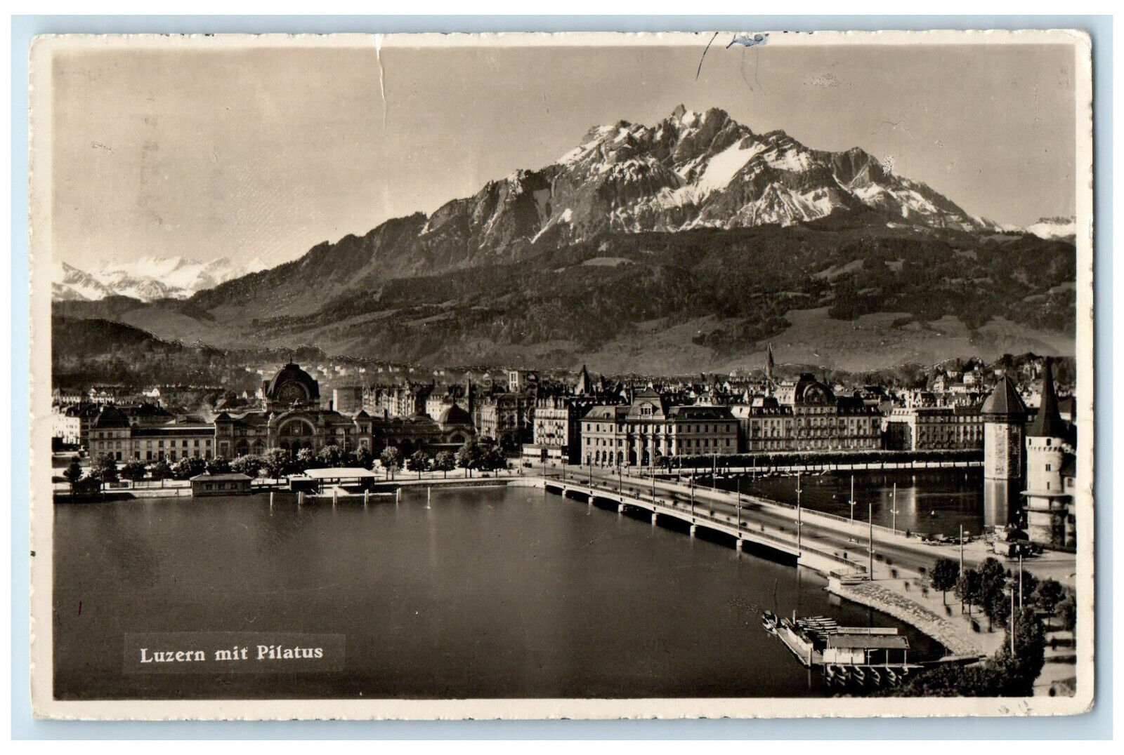 1946 Lucerne with Pilatus Mountain in Switzerland RPPC Photo Postcard