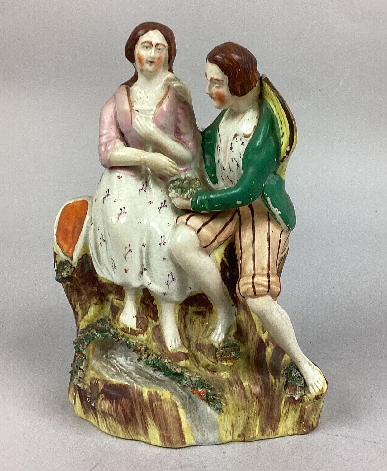 Large Antique Staffordshire Figurine Of A Man Presenting Flowers To A Woman 