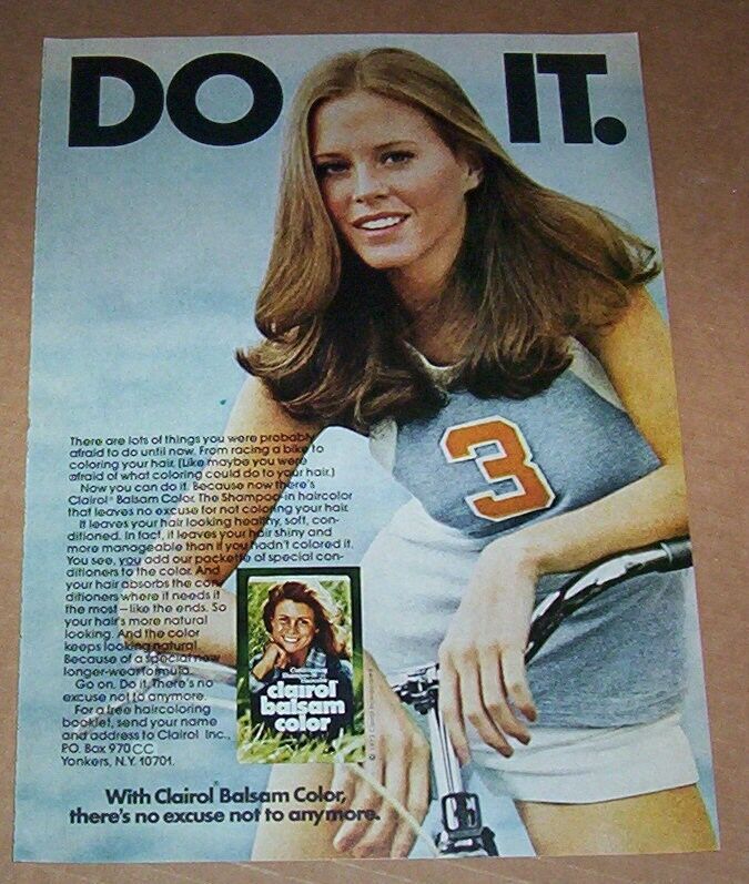 1974 print ad page - Clairol Balsam hair color CUTE sexy GIRL bike vintage AD