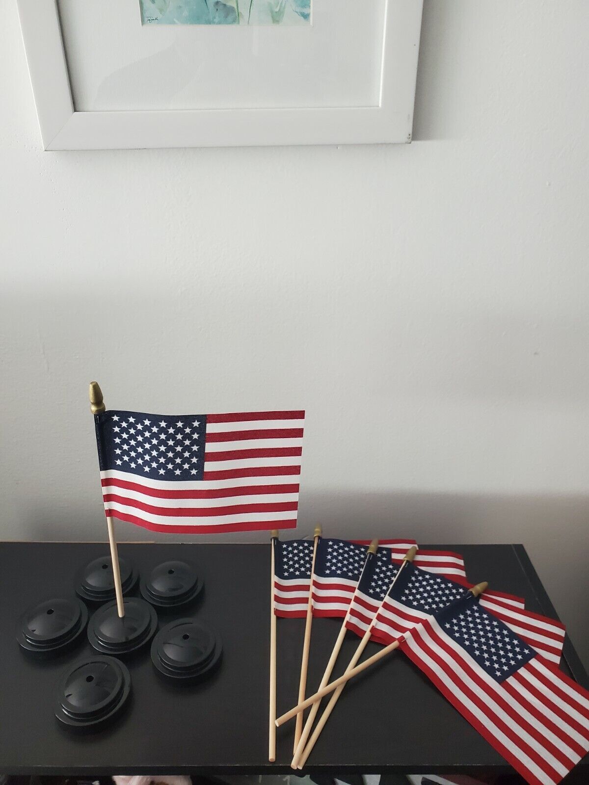 USA 4x6 In. American Flags ( Made In USA) - 6 Pack w/ Black Stands