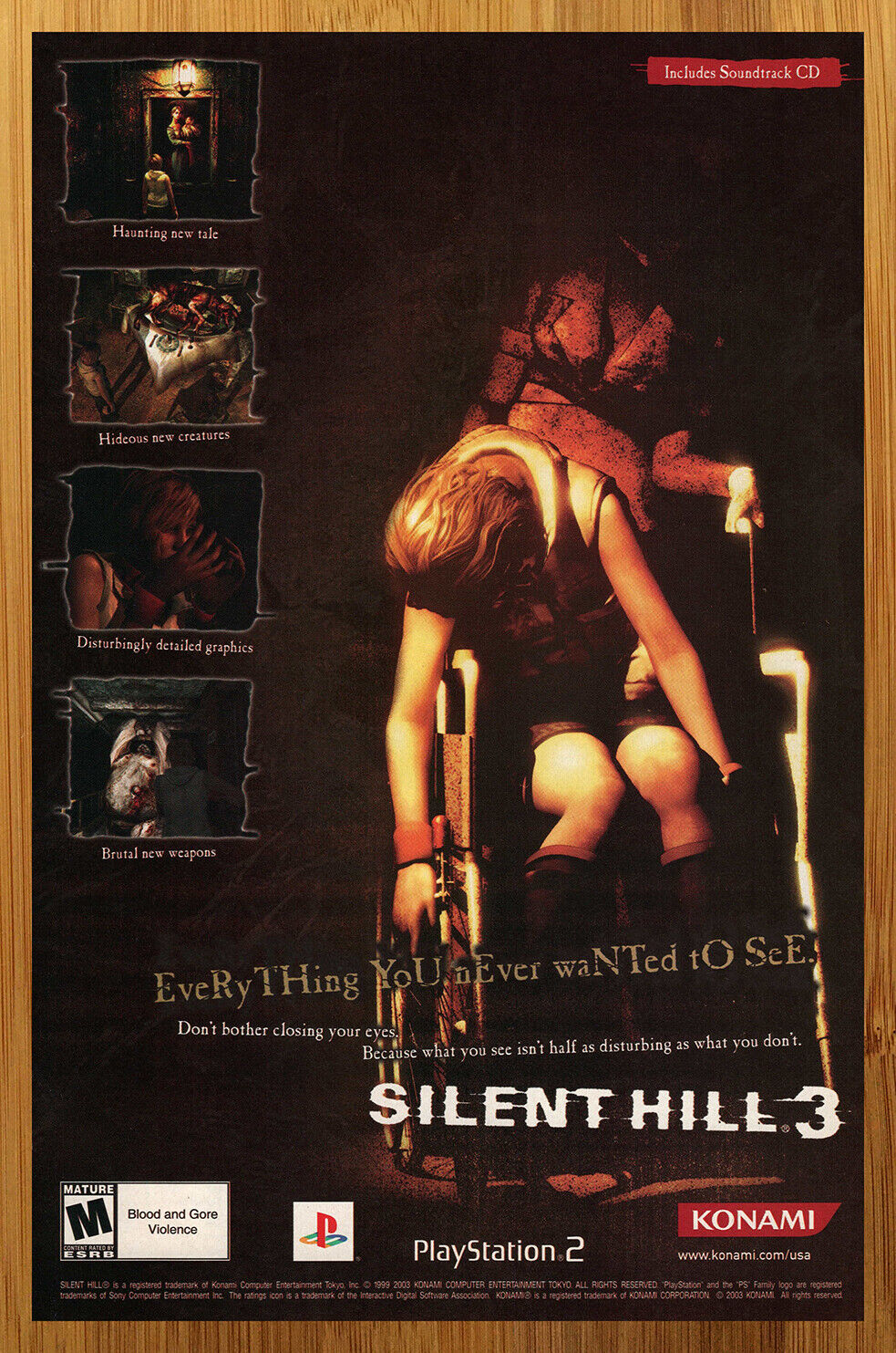 2003 Silent Hill 3 PS2 Playstation 2 Vintage Print Ad/Poster Official Horror Art