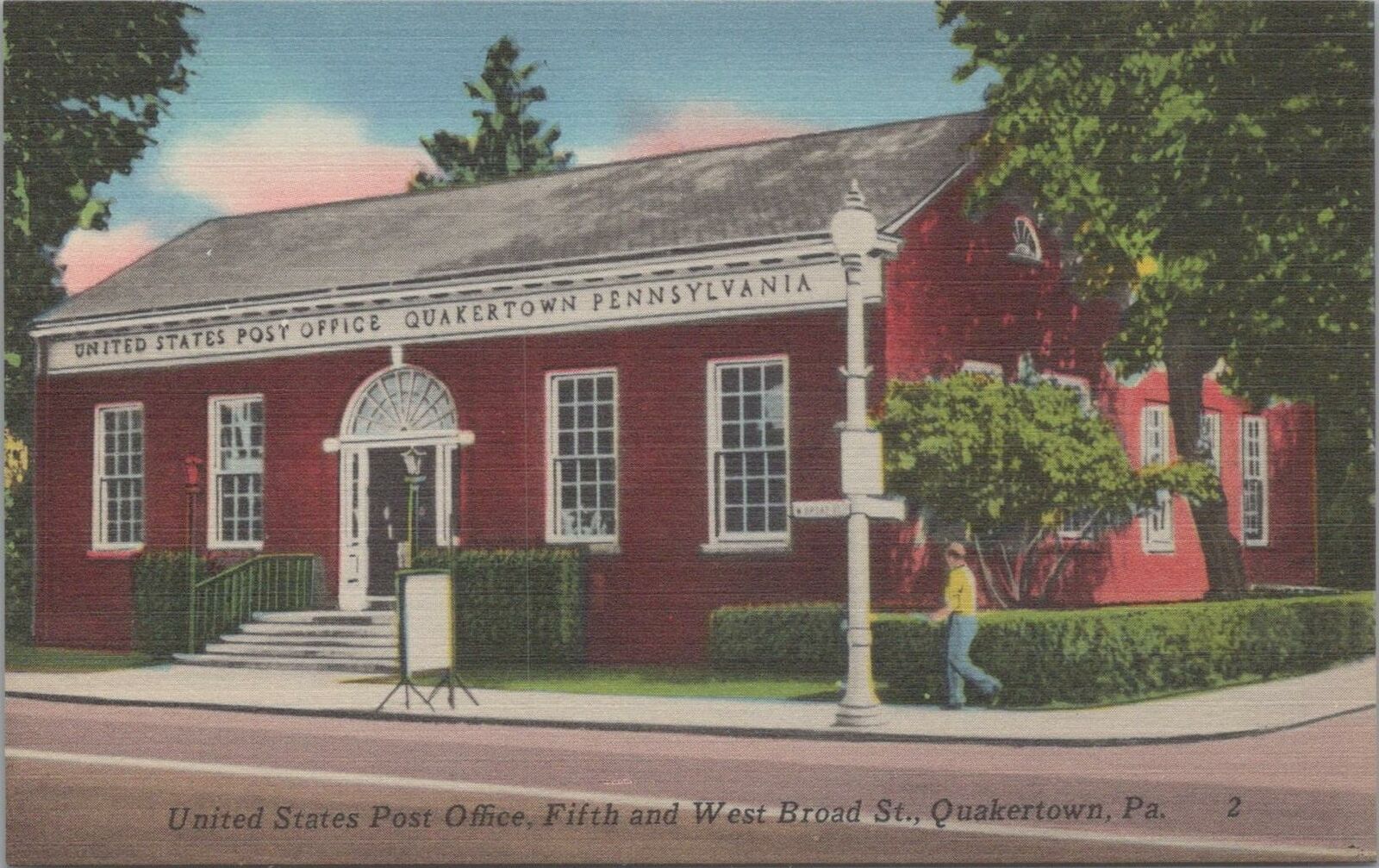 Postcard United States Post Office Fifth and West Broad St Quakertown PA 